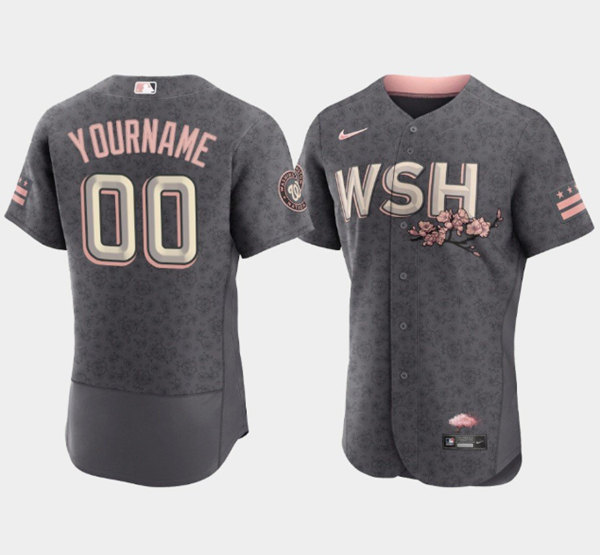 Men's Washington Nationals ACTIVE PLAYER Custom 2022 Gray City Connect Cherry Blossom Flex Base Stitched Jersey