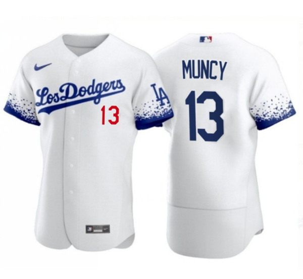 Men's Los Angeles Dodgers #13 Max Muncy 2021 White City Connect Flex Base Stitched Baseball Jersey