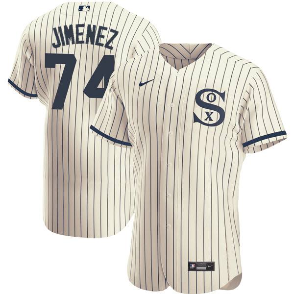 Men's Chicago White Sox #74 Eloy Jimenez 2021 Cream/Navy Field of Dreams Name&Number Flex Base Stitched Jersey