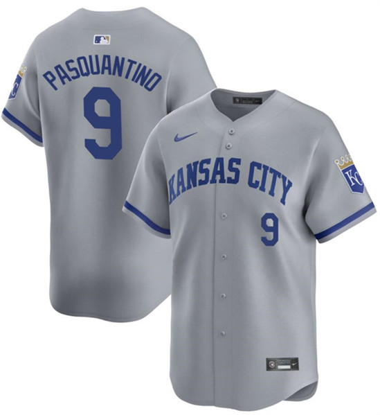Men's Kansas City Royals #9 Vinnie Pasquantino Gray 2024 Away Limited Stitched Baseball Jersey