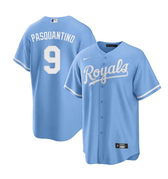 Men's Kansas City Royals #9 Vinnie Pasquantino Blue Cool Base Stitched Baseball Jersey