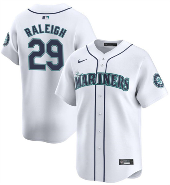 Men's Seattle Mariners #29 Cal Raleig White 2024 Home Limited Stitched jersey