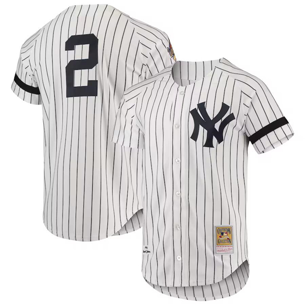 Men's New York Yankees #2 Derek Jeter White 1996 Mitchell & Ness Cool Base Stitched Jersey