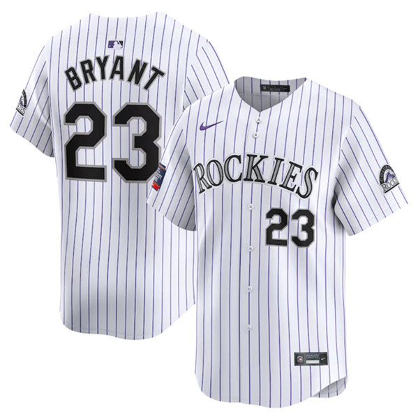 Men's Colorado Rockies #23 Kris Bryant White 2024 World Tour Mexico City Series Home Limited Stitched Baseball Jersey