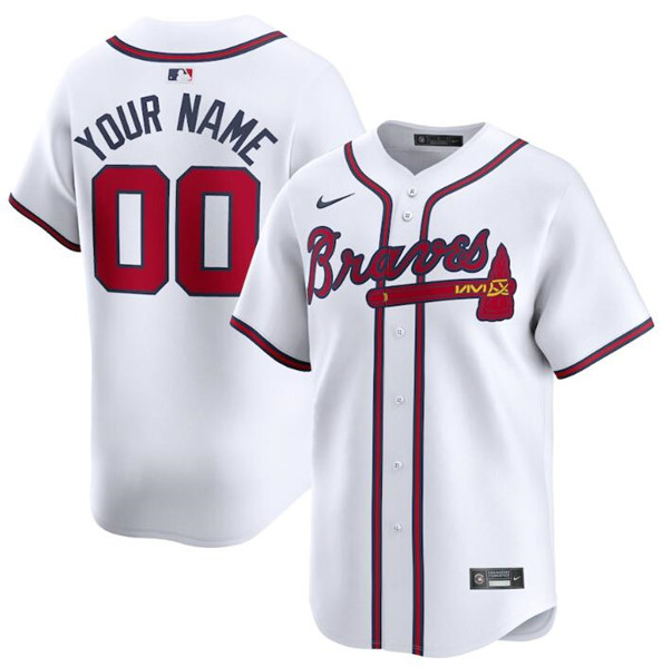 Men's Atlanta Braves Customized White 2024 Home Limited Stitched Baseball Jersey