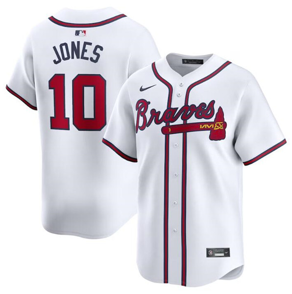 Men's Atlanta Braves #10 Chipper Jones White 2024 Home Limited Stitched Baseball Jersey