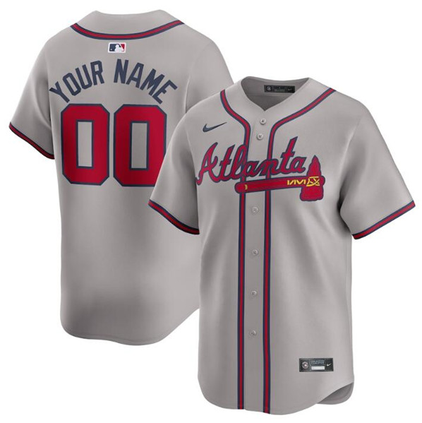 Men's Atlanta Braves Customized Gray 2024 Away Limited Stitched Baseball Jersey