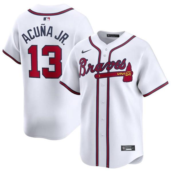 Men's Atlanta Braves #13 Ronald Acuña Jr. White 2024 Home Limited Stitched Baseball Jersey