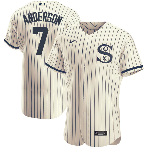 Men's Chicago White Sox #7 Tim Anderson 2021 Cream/Navy Field of Dreams Name&Number Flex Base Stitched Jersey