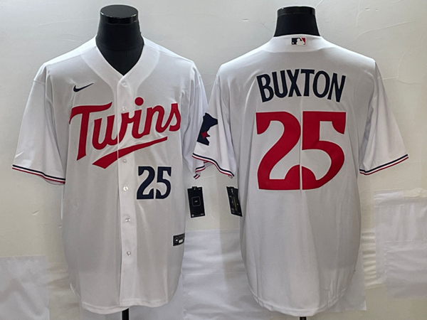 Men's Minnesota Twins #25 Byron Buxton White Cool Base Stitched Jersey