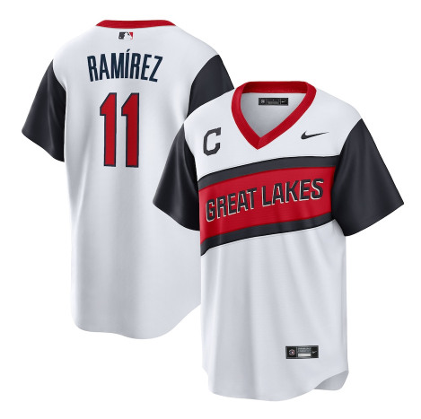 Men's Cleveland Indians #11 José Ramírez 2021 White Little League Classic Home Cool Base Stitched Baseball Jersey