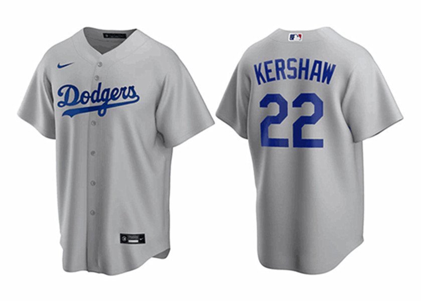 Men's Los Angeles Dodgers #22 Clayton Kershaw Grey Stitched MLB Jersey