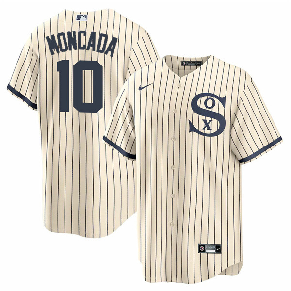 Men's Chicago White Sox #10 Yoan Moncada 2021 Cream/Navy Name&Number Field of Dreams Cool Base Stitched Jersey