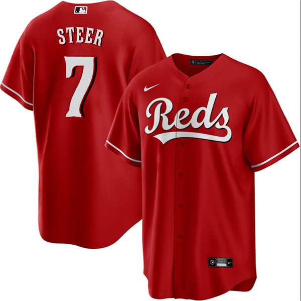 Men's Cincinnati Reds #7 Spencer Steer Red Cool Base Stitched Baseball Jersey