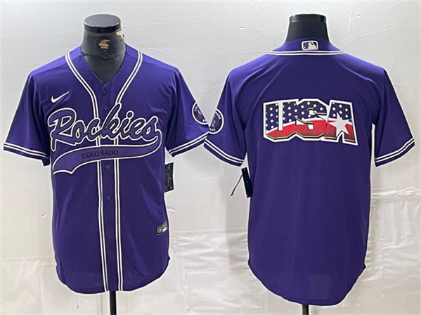 Men's Colorado Rockies Purple Team Big Logo Cool Base Stitched Baseball Jersey