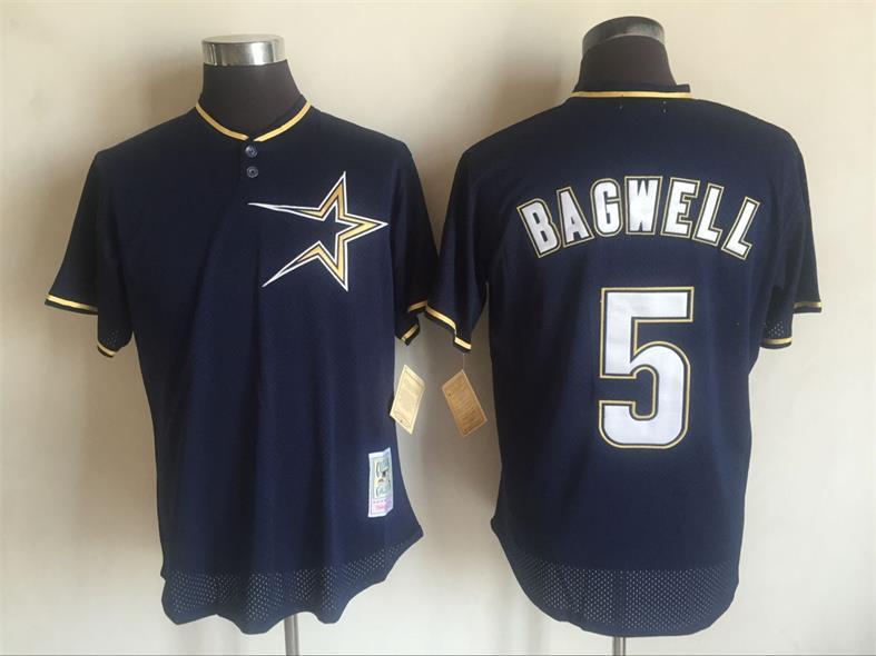 Men's Houston Astros #5 Jeff Bagwell Mitchell And Ness Navy Blue 1997 Throwback Stitched MLB Jersey