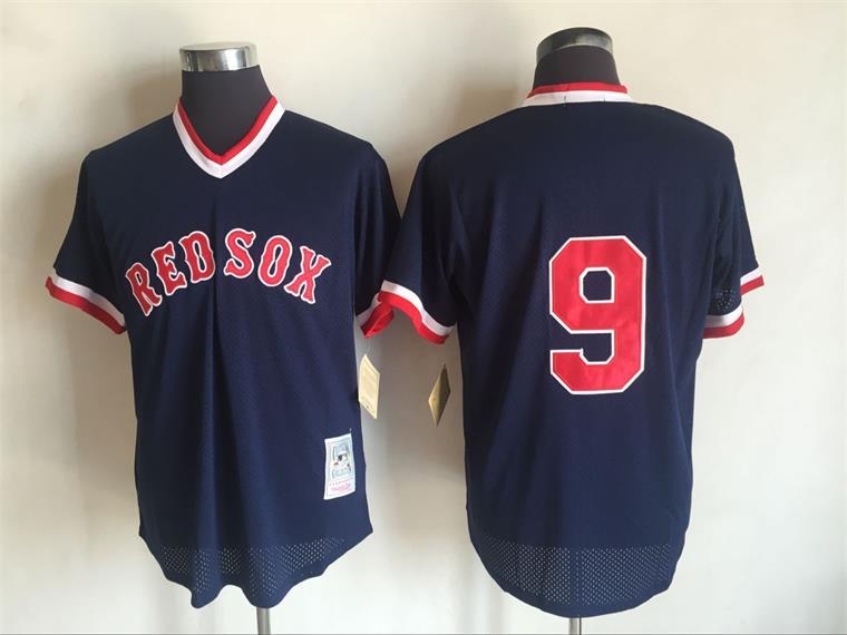 Men's Boston Red Sox #9 Ted Williams Mitchell And Ness Dark Blue 1990 Throwback Stitched MLB Jersey