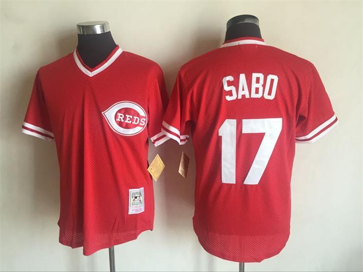 Men's Cincinnati Reds #17 Chris Sabo Mitchell And Ness Red 1990 Throwback Stitched MLB Jersey