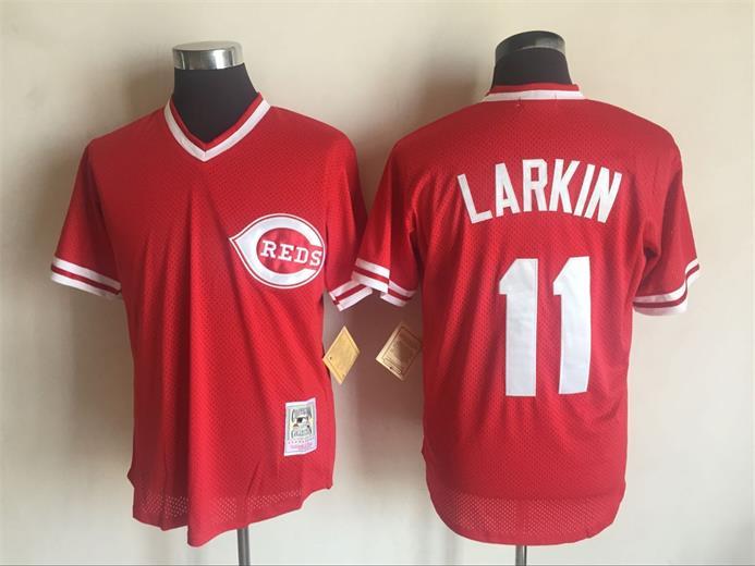 Men's Cincinnati Reds #11 Barry Larkin Mitchell And Ness Red Throwback Stitched MLB Jersey