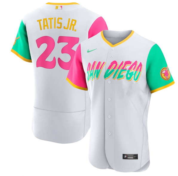 Men's San Diego Padres #23 Fernando Tatis Jr. White 2022 City Connect Flex Base Stitched Baseball Jersey