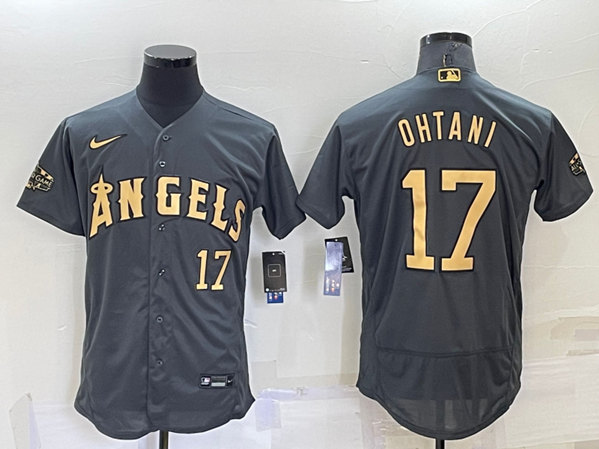 Men's Los Angeles Angels #17 Shohei Ohtani Charcoal 2022 All-star Flex Base Stitched Jersey