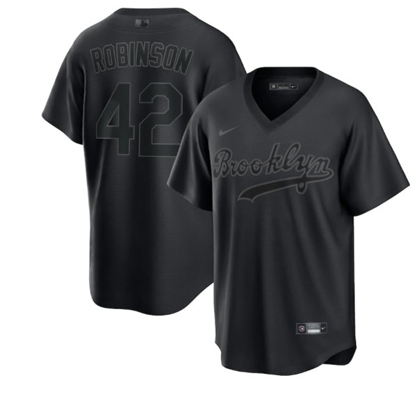 Men's Brooklyn Dodgers #42 Jackie Robinson Black Pitch Black Fashion Replica Stitched Jersey