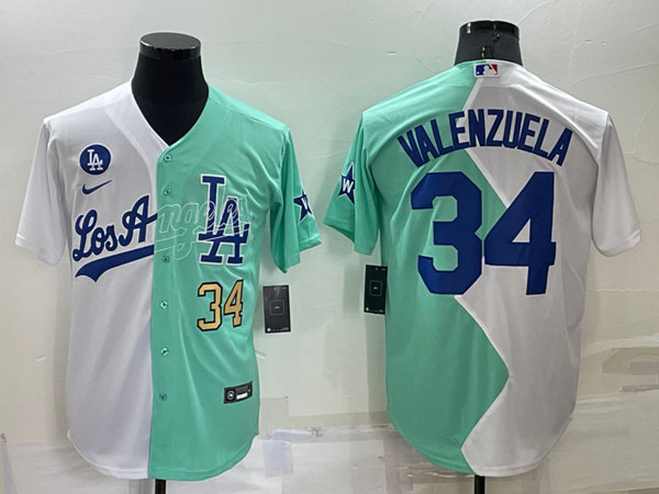 Men's Los Angeles Dodgers #34 Fernando Valenzuela White/Green 2022 All-Star Cool Base Stitched Baseball Jersey