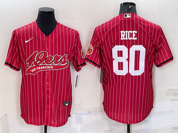 Men's San Francisco 49ers #80 Jerry Rice Red With Patch Cool Base Stitched Baseball Jersey