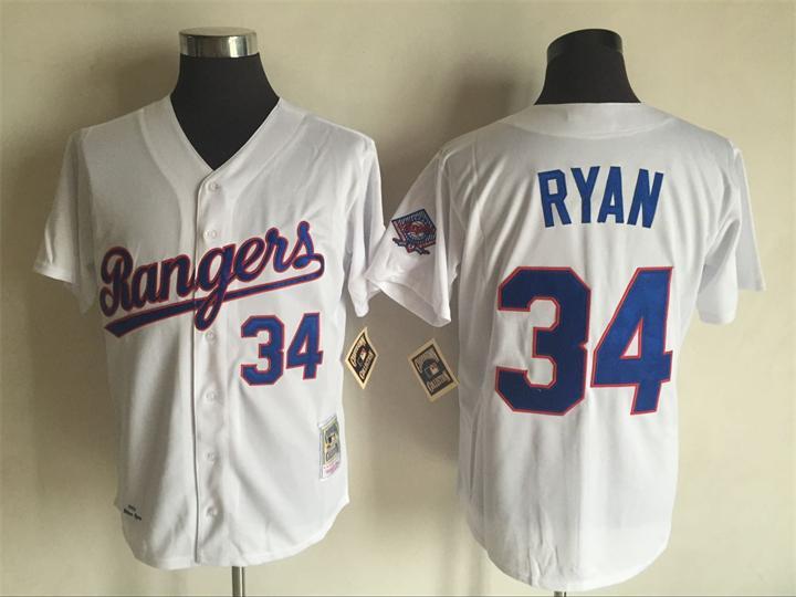 Men's Texas Rangers #34 Nolan Ryan Mitchell And Ness White Throwback Stitched MLB Jersey
