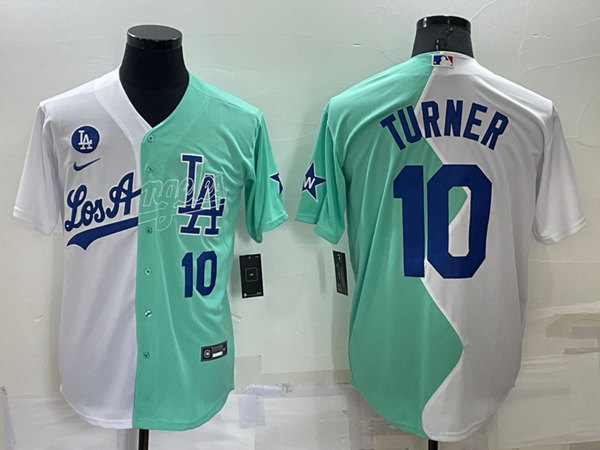 Men's Los Angeles Dodgers #10 Justin Turner White/Green 2022 All-Star Cool Base Stitched Baseball Jersey