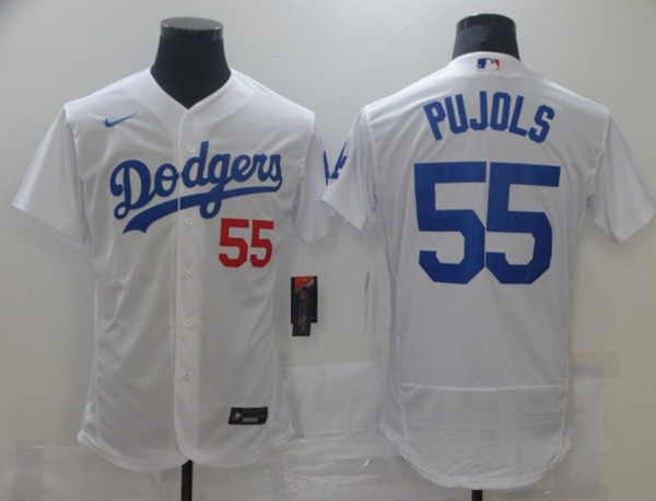 Men's Los Angeles Dodgers #55 Albert Pujols White Flex Base Sttiched MLB Jersey