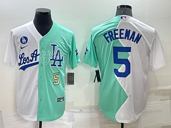 Men's Los Angeles Dodgers #5 Freddie Freeman White/Green 2022 All-Star Cool Base Stitched Baseball Jersey