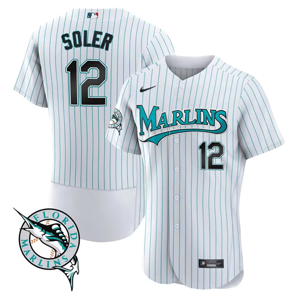 Men's Miami Marlins #12 Jorge Soler White Flex Base Stitched Jersey