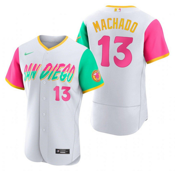 Men's San Diego Padres #13 Manny Machado White 2022 City Connect Flex Base Stitched Baseball Jersey