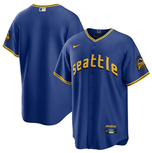 Men's Seattle Mariners Blank Royal 2023 City Connect Cool Base Stitched Baseball Jersey