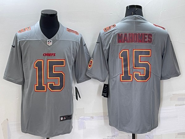Men's Kansas City Chiefs #15 Patrick Mahomes Gray With Patch Atmosphere Fashion Stitched Jersey