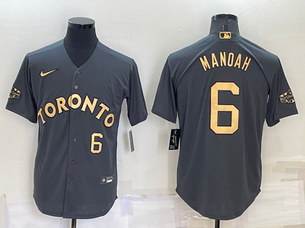 Men's Toronto Blue Jays #6 Alek Manoah Charcoal 2022 All-Star Cool Base Stitched Baseball Jersey