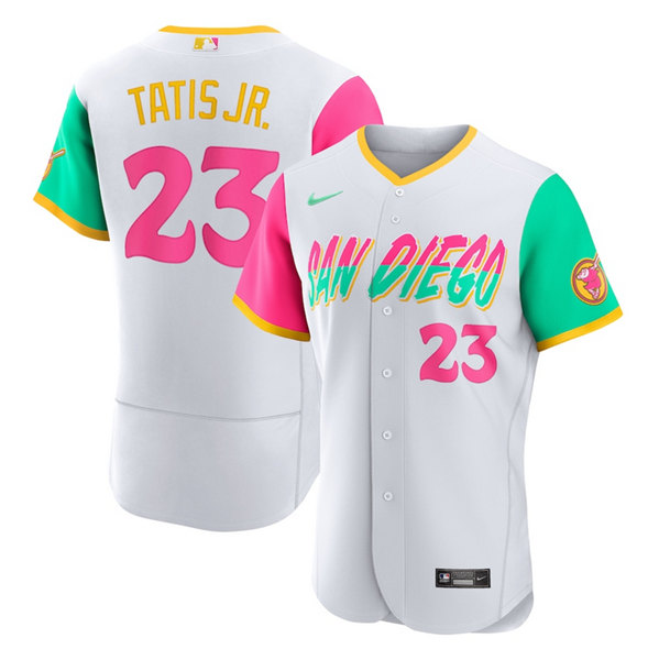 Men's San Diego Padres #23 Fernando Tatis Jr. White 2022 City Connect Flex Base Stitched Baseball Jersey