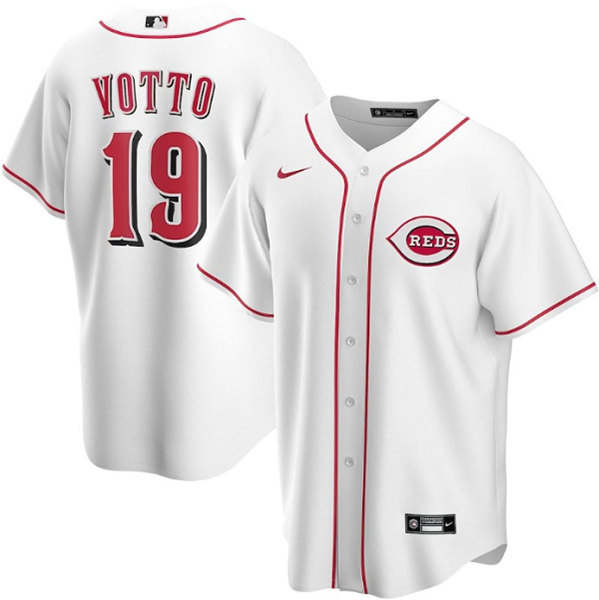 Men's Cincinnati Reds #19 Joey Votto White Stitched Baseball Jersey