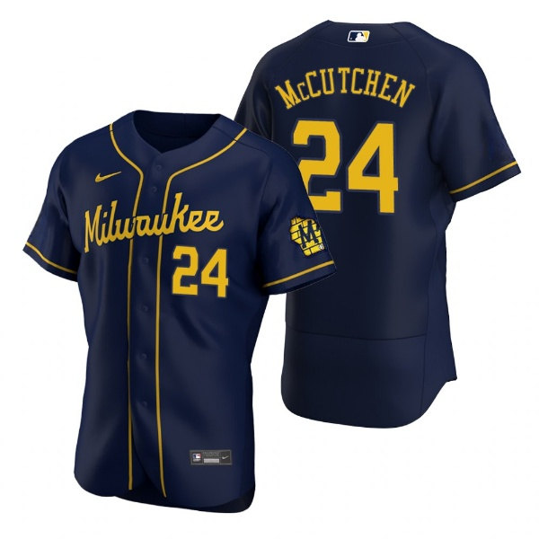 Men's Milwaukee Brewers #24 Andrew McCutchen Navy Flex Base Stitched MLB Jersey