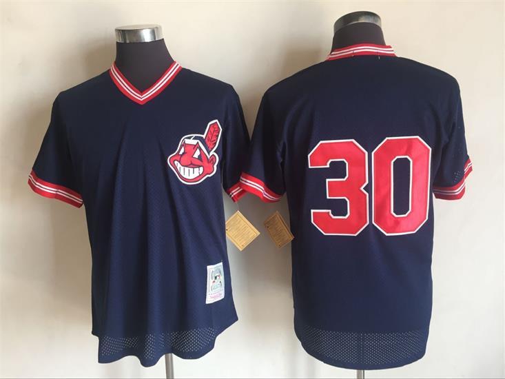 Men's Cleveland Indians #30 Joe Carter Mitchell And Ness Blue Throwback Stitched MLB Jersey
