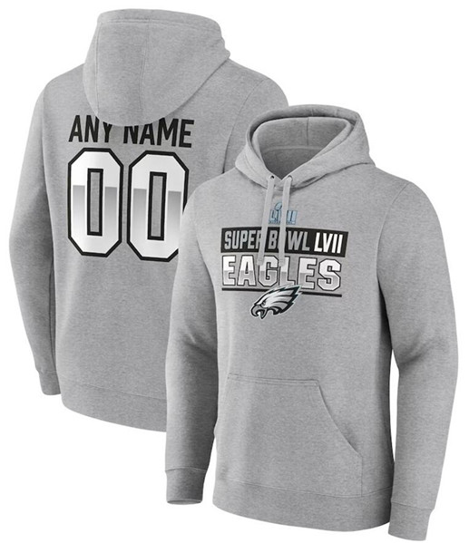 Men's Philadelphia Eagles Active Player Custom Grey Super Bowl LVII Name & Number Pullover Hoodie
