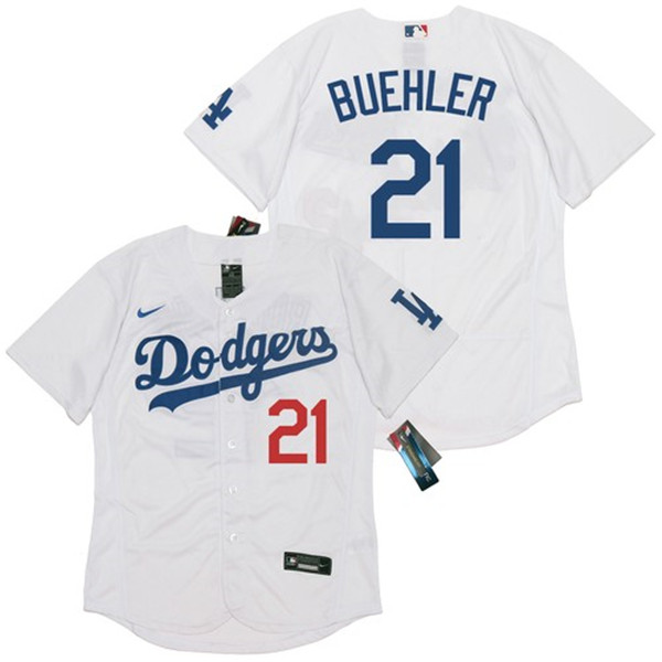 Men's Los Angeles Dodgers #21 Walker Buehler White Cool Base Stitched MLB Jersey