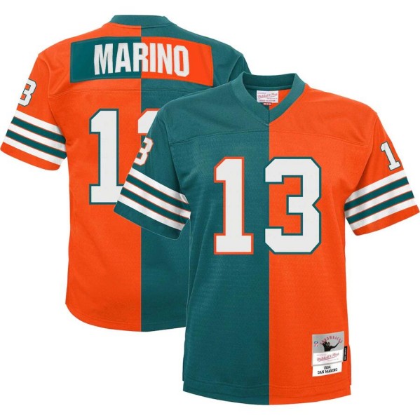 Men's Miami Dolphins #13 Dan Marino 1984 Aqua/Orange Split Mitchell & Ness Stitched Jersey