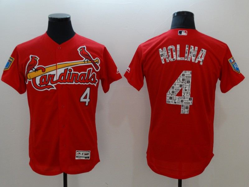 Men's St. Louis Cardinals #4 Yadier Molina Red 2018 Spring Training Flexbase Stitched MLB Jersey