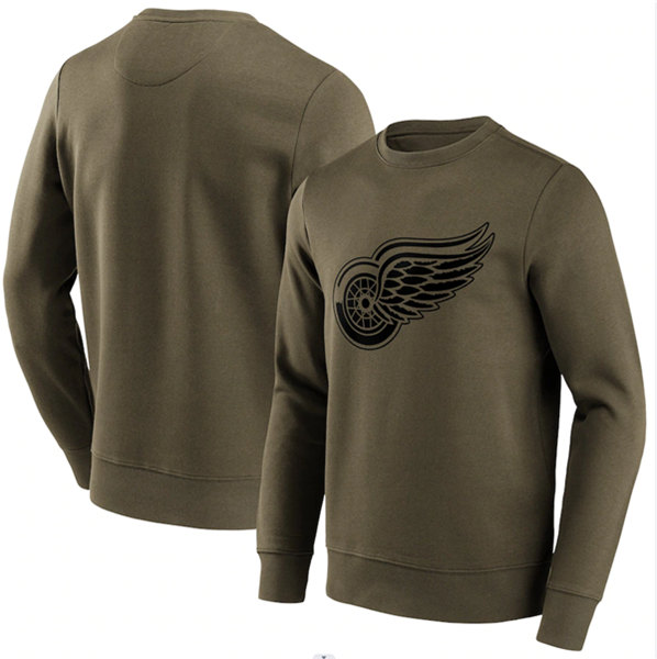 Men's Detroit Red Wings Khaki Iconic Preferred Logo Graphic Crew Sweatshirt