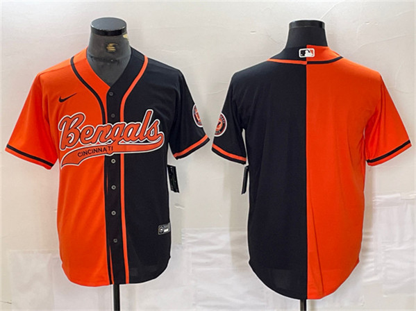 Men's Cincinnati Bengals Blank Black/Orange Split With Patch Cool Base Baseball Stitched Jersey