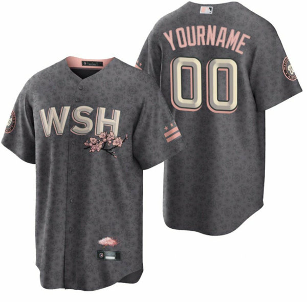 Men's Washington Nationals Customized 2022 Gray City Connect Cherry Blossom Stitched Baseball Jersey