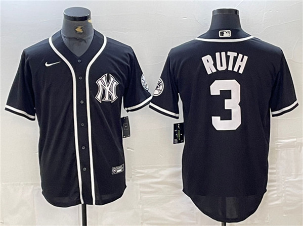 Men's New York Yankees #3 Babe Ruth Black Cool Base Stitched Baseball Jersey