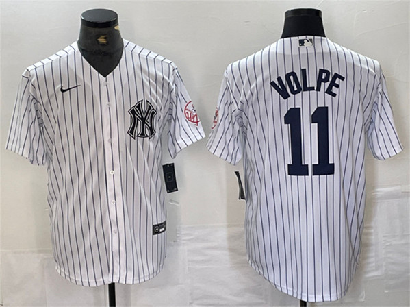 Men's New York Yankees #11 Anthony Volpe White Cool Base Stitched Baseball Jersey